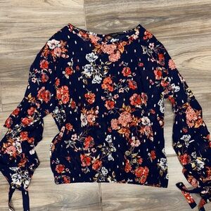 Moa Moa Navy Floral Blouse with Red Accents